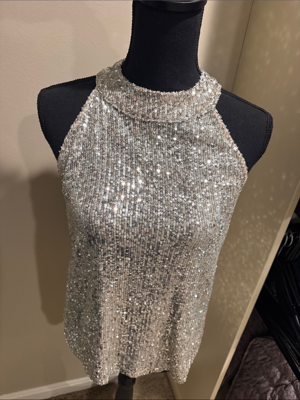 Sequin Halter Halter Neck Sleeveless Top